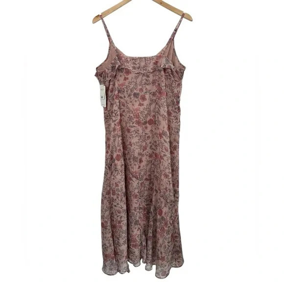 NWT Lucky Brand Women's Ruffled Chiffon Lurex Floral Midi Slip Dress Rose - Picture 4 of 16